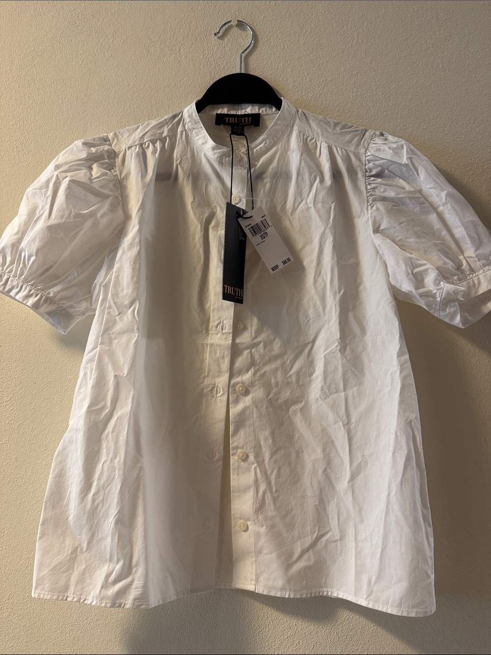 Truth White Button-Front Blouse with Round Neck